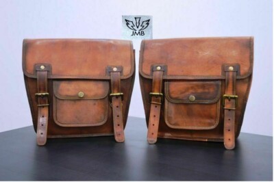 Motorcycle 2 Side Pouch Brown Leather Side Pouch Saddle bags Panniers JMB 2025