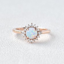 Blue Fire Opal Engagement Ring 14k 18k Rose Gold 925 Sterling Silver CZ Diamond 
