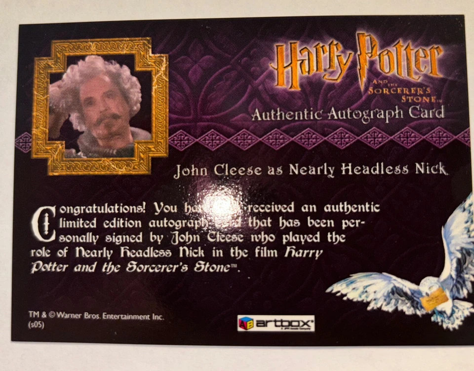 Tarjeta autografiada de Harry Potter Sorcerer's Stone John Cleese casi sin cabeza Nick Foto 2 de 2
