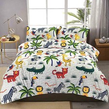Image of Duvet Cover Set Animals Jungle Reversiable Kids Printed Easy Care Bedding Set 