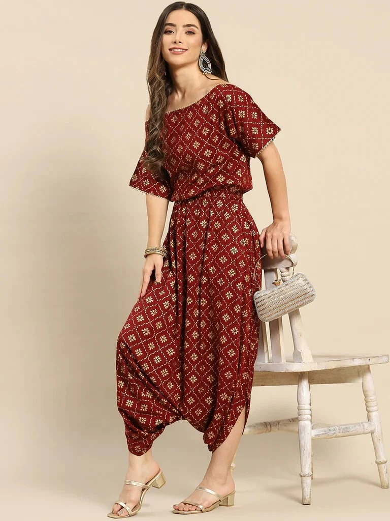 Designer Drop Shoulder Dhoti Jumpsuit For Women Party Wear Indo
