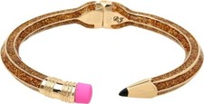 NEW BETSEY JOHNSON GOLD TONE GLITTERY PENCIL,PINK ERASER HINGE BRACELET BANGLE