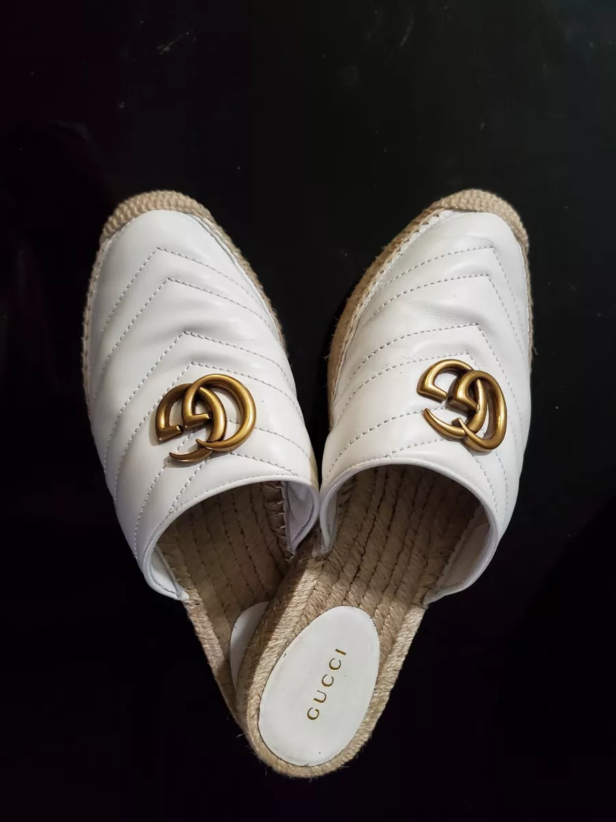 Gucci Marmont Leather espadrille mules with Double G White use 5