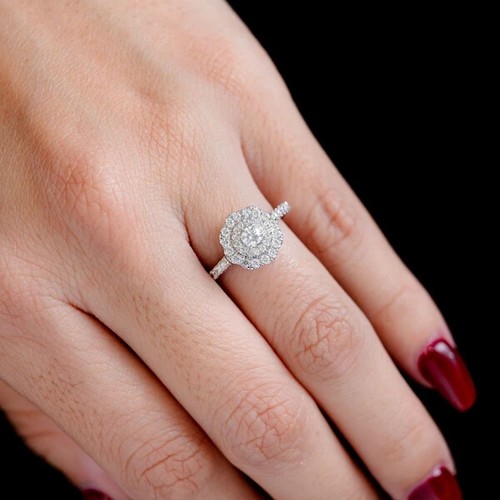 Women's Double Halo Ring 14k White Gold Plated 2Ct Round Cut Lab Created Diamond