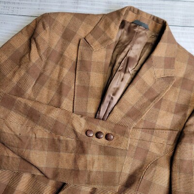 Thierry Mugler Paris Brown Plaid Womens Size 8 (40) Blazer Viscose Cupro Blend