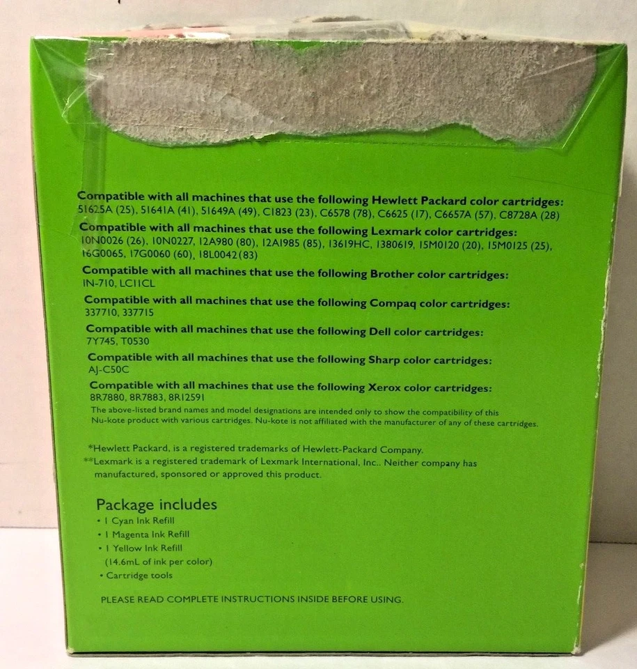 NuKote Ink Jet Cartridge Refill Kit RF197 Open Box 3 Color - Image 2 of 4