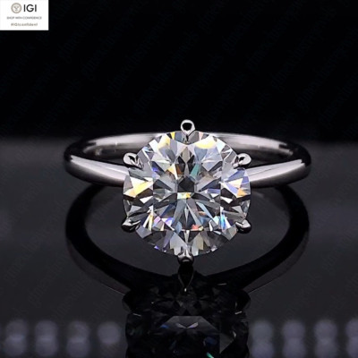 IGI 3.00Ct Round E VS1 Lab Grown Diamond Engagement Ring Solid 14K ...