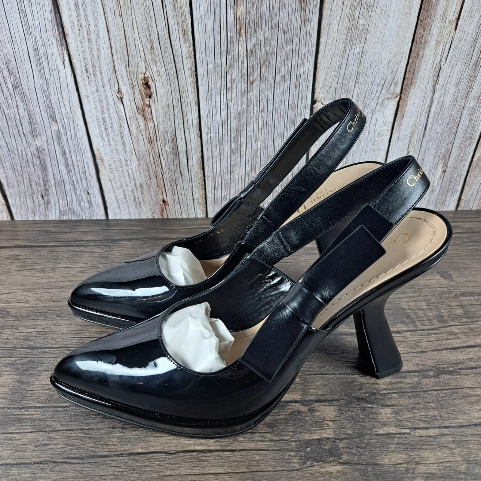 Escarpins à talons femme Christian Dior Sweet D cuir verni noir taille 10 