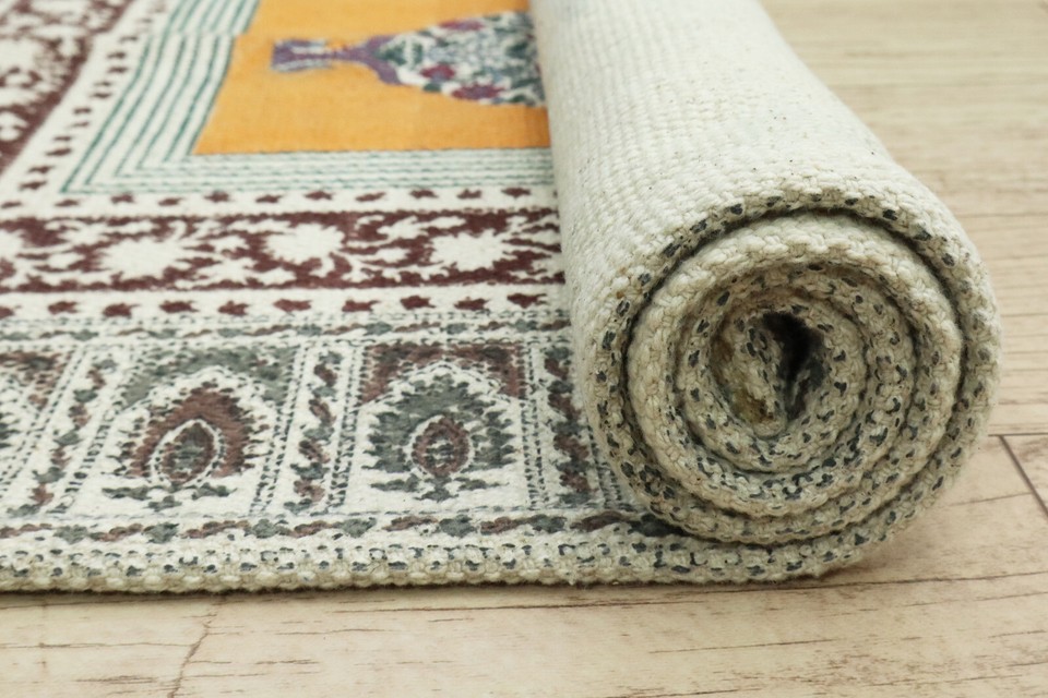 Orange Cotton Rugs Floral Living Room Rug Large Area Rug Flatweave