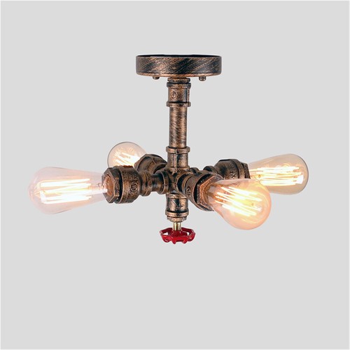 Industrial Semi Flush Mount Ceiling Light Cafe Antique Water Pipe Pendant Light - Picture 6 of 7