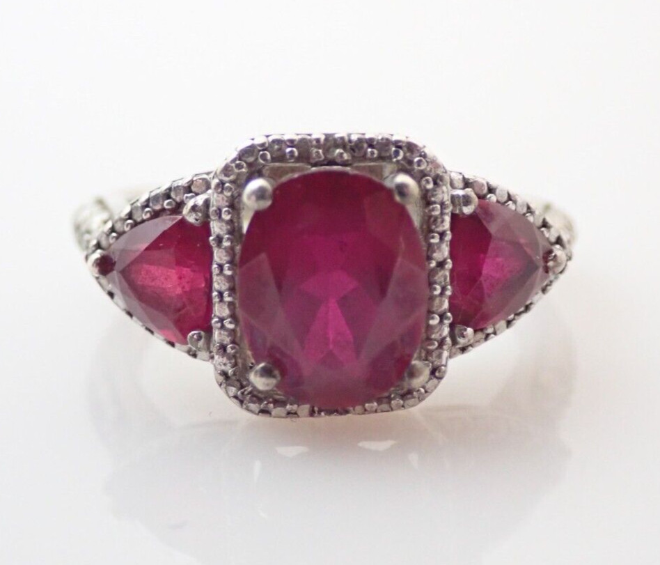 Designer SAI Signed Ruby & Diamond Sterling Silve… - image 1