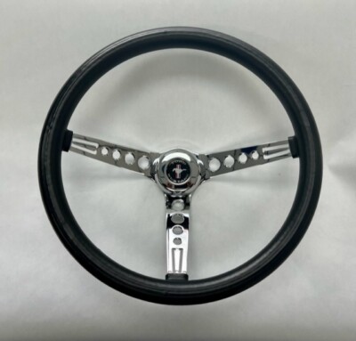 1965-1969 Mustang 15'' Black Steering Wheel Foam Grip Chrome Spokes Complete Kit
