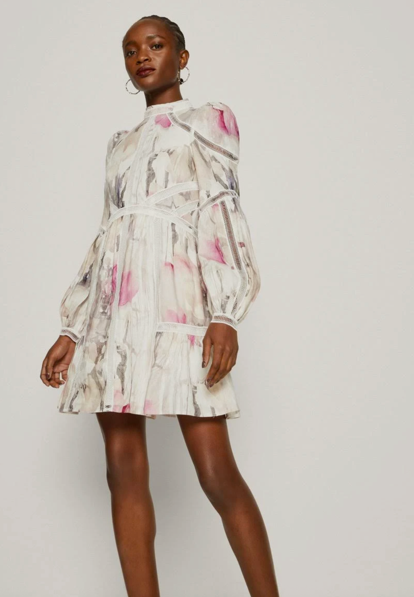 Ted Baker London Nude Fleurz Floral Print Linen Mini Dress