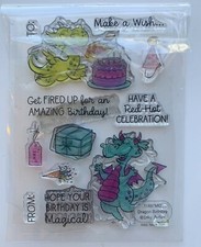 13 Pc Dragon Birthday Photopolymer Stamp Set by Inky Antics Nicola Storr Artist