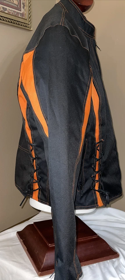Chaqueta de motocicleta para mujer Zony Inc rayas negras/naranja forro con cremallera talla L Foto 2 de 4