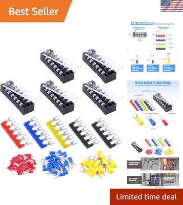 70Pcs High-Quality Terminal Block Set: 5 Dual Row Screw Strips + Fork Connectors