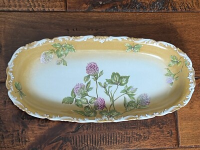 LIMOGES FRANCE T & V HAND PAINTED WITH GOLD TRIM SIGNED PLATTER w CLOVER FLOWER