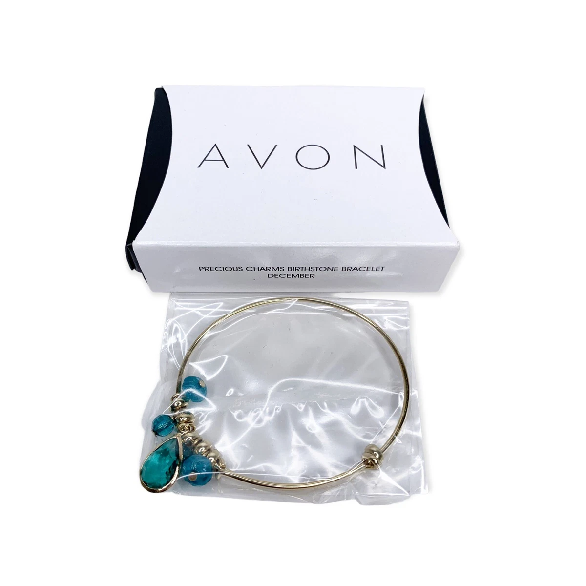 New Avon Precious Charms Birthstone Bracelet December Blue Faux Topaz Gold Tone
