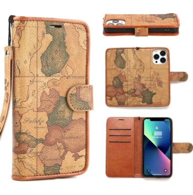 DESIGNER RAIMOT iPhone 13 PRO MAX LEATHER XBODY WALLET CASE IN GIFT BOX-NEW Maps