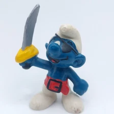 Smurfs Pirate Smurf [#20104] W/ Sword & Eye Patch Vintage Peyo PVC Figurine 1978
