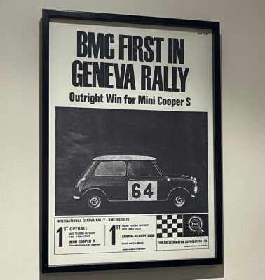 BMC Austin Morris Mini Cooper S Healey 3000 Geneva Rally Wins '65 WallArt Poster