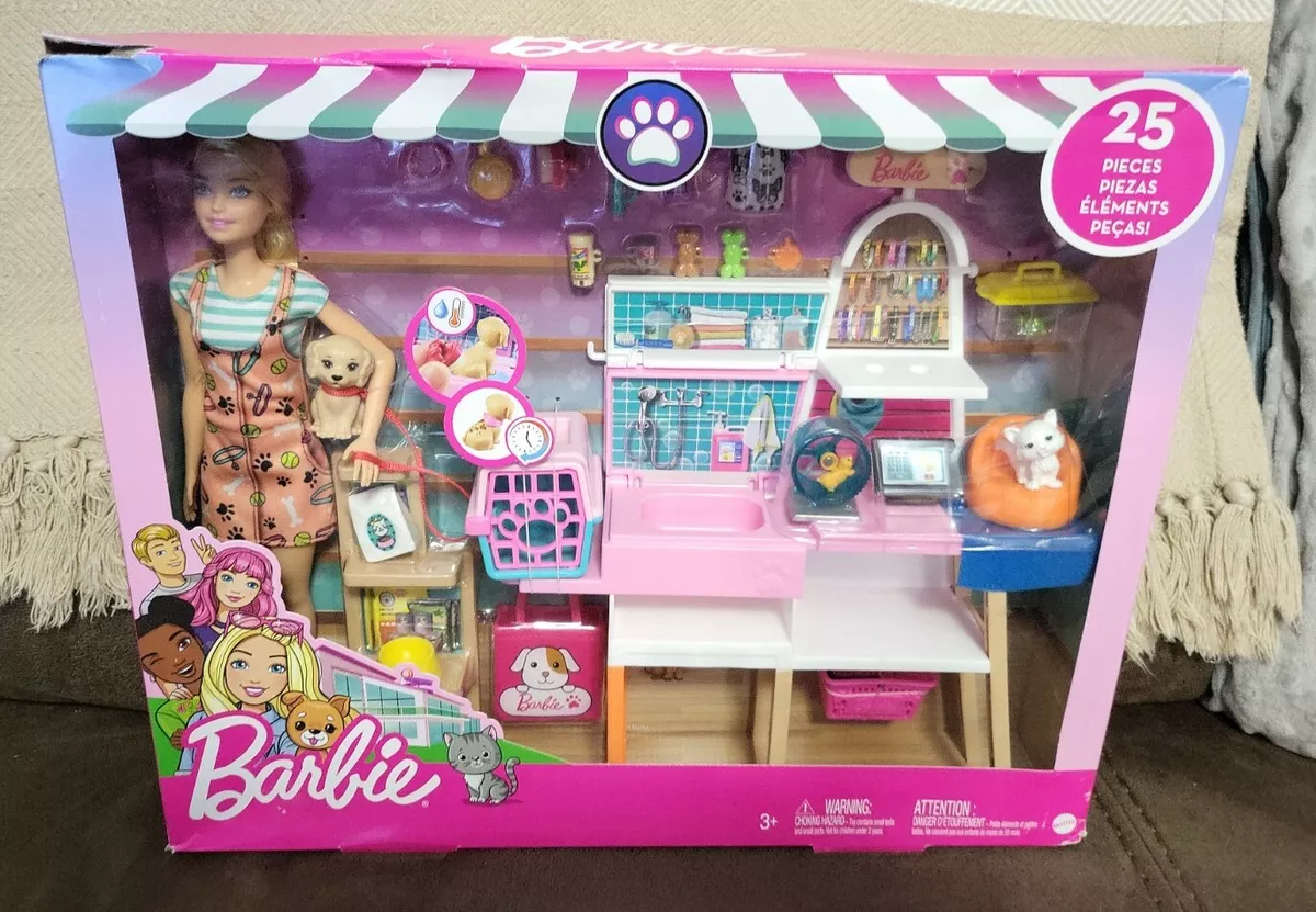 Boneca Articulada - Barbie Pets - Loja de Pet Shop - 25 peças - Mattel