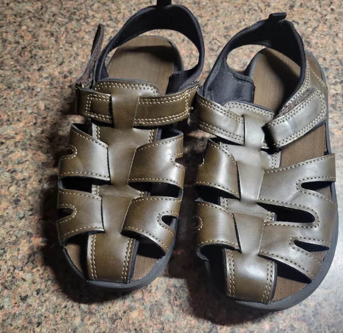 Sandals Boys Size 2 Youth Kid's Brown Manmade Leather-image