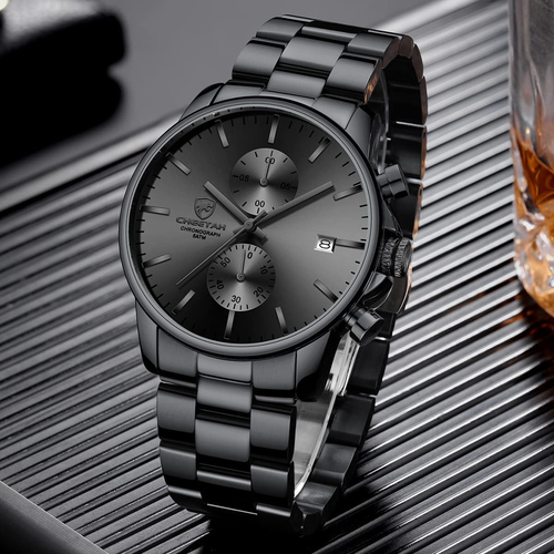 Fashion Business Mens Watches with Stainless Steel Waterproof Chronograph Quartz - Picture 7 of 8