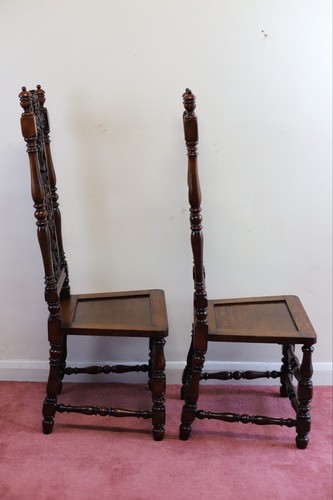Stunning Pair Of Carolean Oak Framed Hall Chairs - Picture 3 of 23