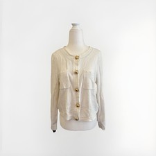 Free Assembly Women White Cream Button Front Long Sleeve Cardigan Sweater Size S
