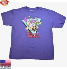 Chuck E. Cheese Mens Chuck E. Cheese's Party Pizza Purple Shirt Reprint