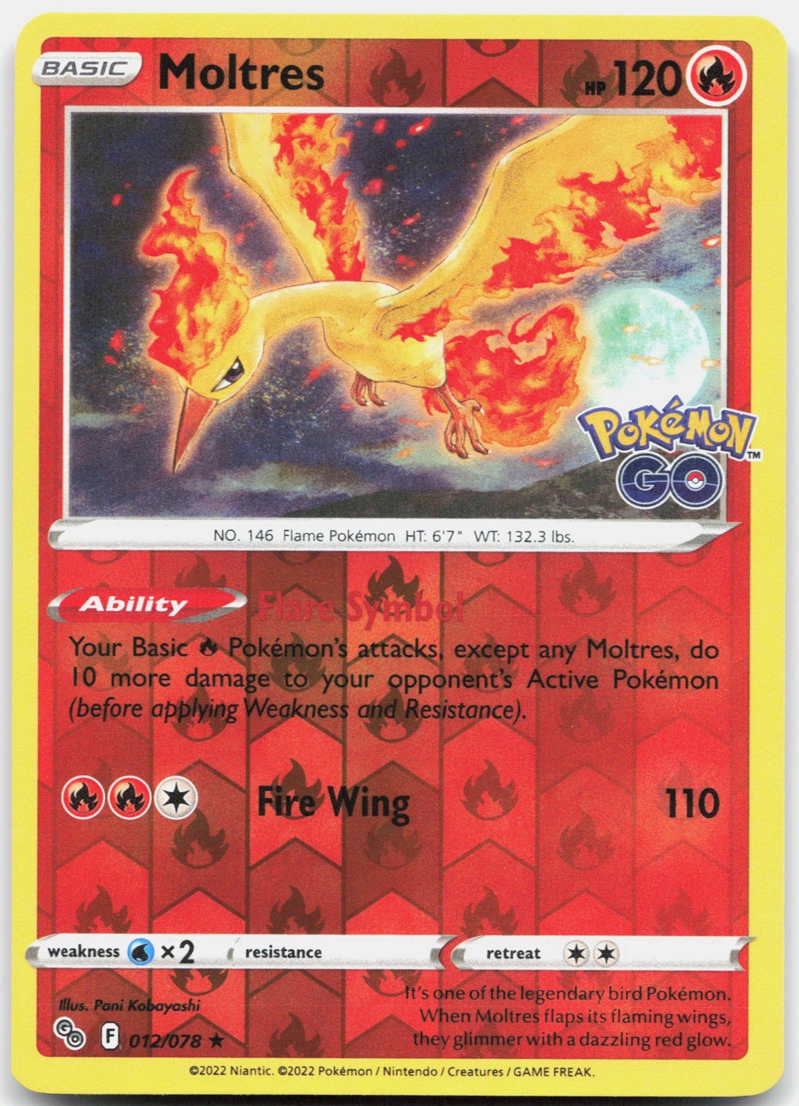 Moltres Reverse Holo Pokemon GO 012/078 NM