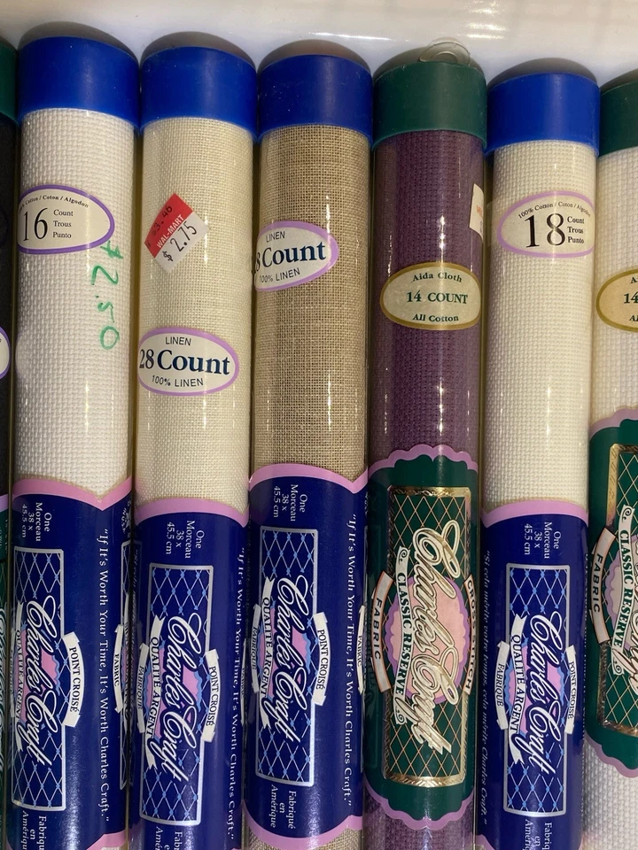 Huge Estate Lot Of 36 Cross Stitch Fabric Tubes Various Colors + Vtg Magazines - Image 4 of 4