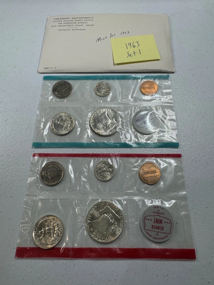 (1) 1963  US MINT SILVER P & D Set,  in all OGP,   w/ 90%  SILVER COINS,   SET 1 - Image 4 of 4