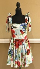 Dolce & Gabbana Floral Mini Dress Bow Straps Square Neck  Size 44 EU