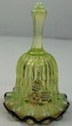 Fenton Vaseline Glass Signed Hand Painted Opalescent Cabinet Bell W/ Black Crest