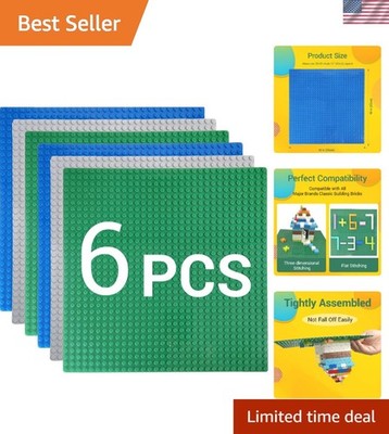 STEM Building Plates - 6 Pack of 10'' x 10'' Multicolored Baseplates for Kids
