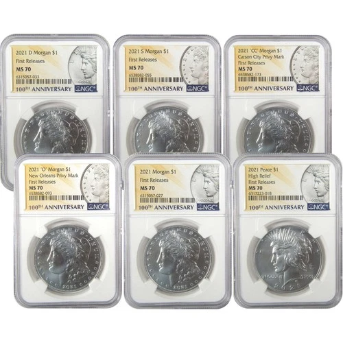 2021 Morgan & Peace Dollar 6 Coin Set MS 70 NGC 1st Release SKU:I19699