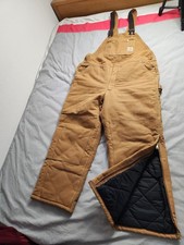 Carhartt Quilted Lined Canvas Overalls Mens Size 44x30 Brown Workwear R03 BRN