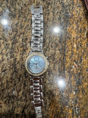 Peugeot 2937 Mother Of Pearl Dial Crystal Chronograph Women's Watch Need Battery