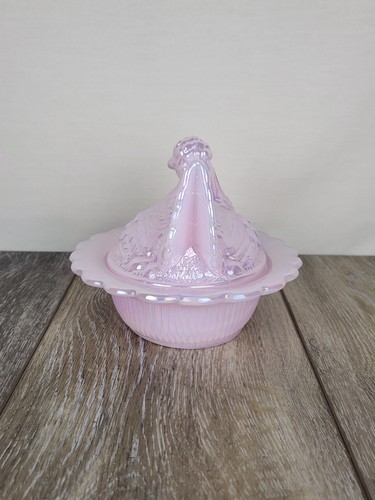 Crown Tuscan Carnival Glass Hen on Ruffled Nest - Glass Trinket Candy Dish 6.5" - Picture 4 of 8