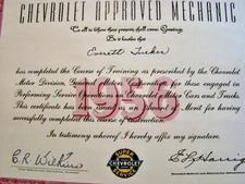 1956 Chevrolet Approved Mechanic Certificate Super Chevy Service GM Corporation