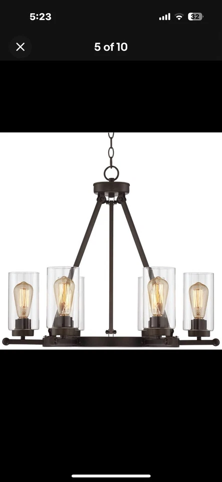 Lámpara de araña de rueda de carro de bronce Holman 26 3/4" de ancho para granja 6 luces Foto 2 de 4