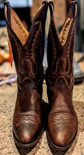 Boulet Brown Leather Embroidered Mid-Calf Pull-On Cowgirl Western Boots Size 7