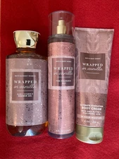 bath and body works Wrapped in Vanilla 3 pcs set: mist, body cream, shower gel