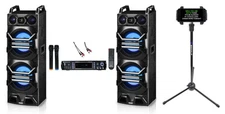 Rockville Bluetooth Karaoke Machine System+2)Dual 10" LED Speakers+Wireless Mics