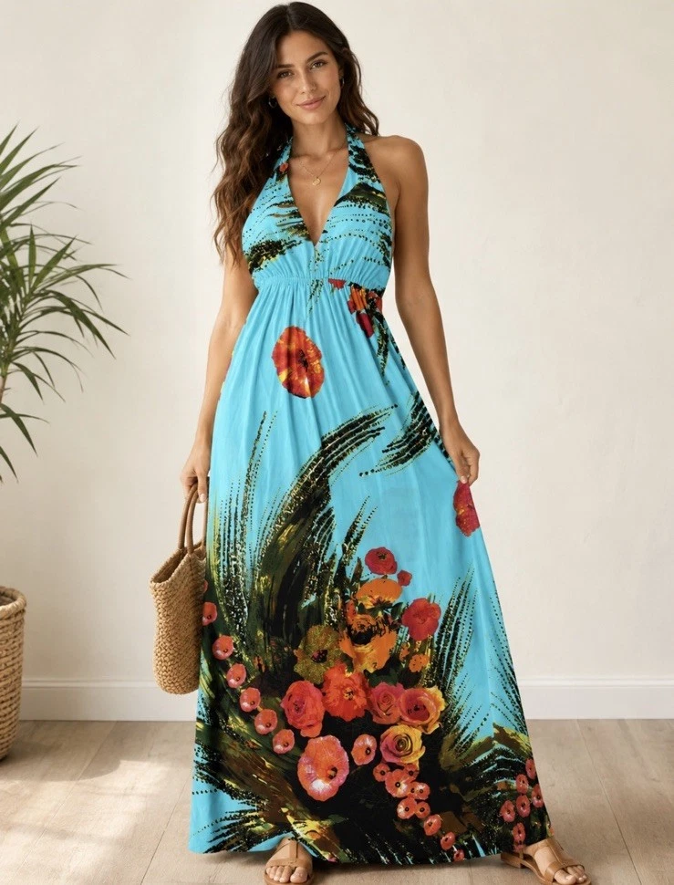 ebay beach dresses Polyester Summer/Beach Maxi Vintage for Women for sale Floral maxi dress