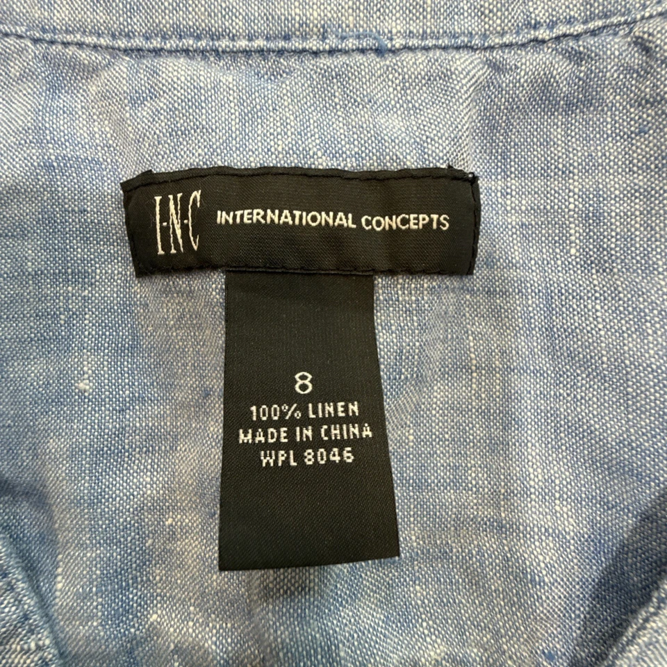 Top de lino para mujer INC International Concepts 8 azul sin mangas botón delantero Foto 2 de 4