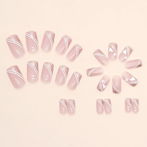 Glitzer French Tip Nägel Long Press on Nails Sarg Fake Nails Press-Heart5 - Bild 3 von 7