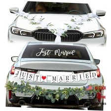 Just Married Car Decorations Kit Wedding Car Decor with Artificial White Roses